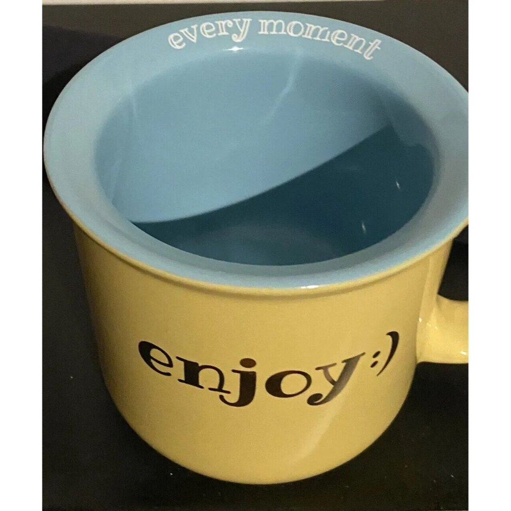 Coffee Mug Yellow Enjoy Every Moment Smile Face Gift Hot Cold Youth Adult - Picture 3 of 7